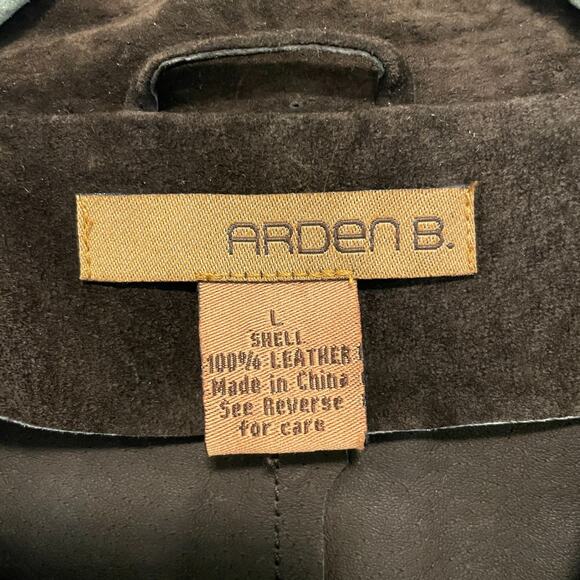 Vintage Arden B Brown Suede Leather Coat Ivory Embroidery Women L (runs small) - Picture 4 of 8